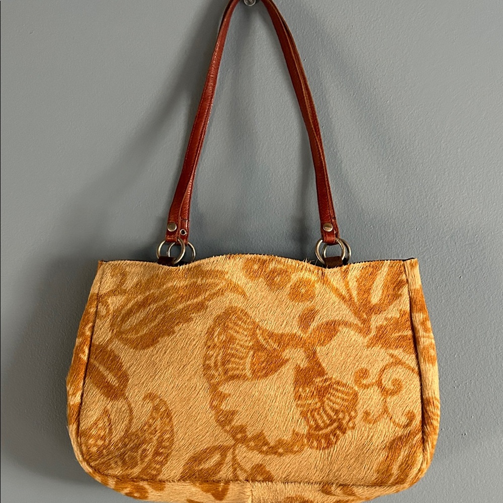 Stylish Floral Tan and Brown Shoulder Bag